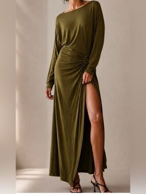Free People bohemian evening Olive Green Long-Sleeve Maxi with Side Slit